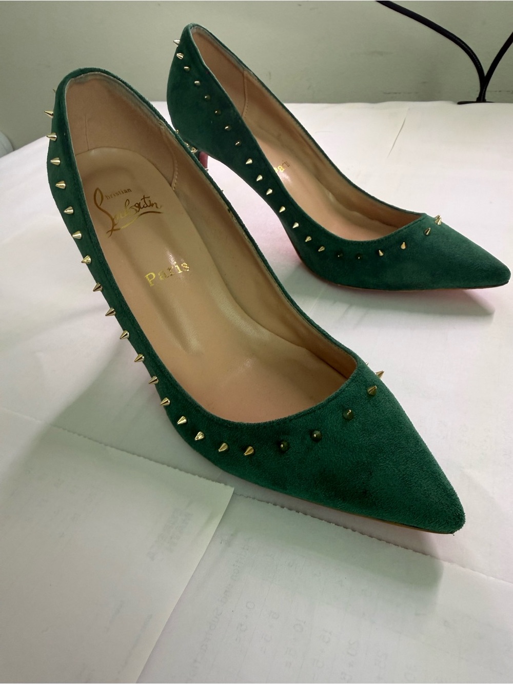 Designer Green Suede Pointed Spike Heel Pumps